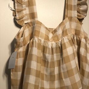 Stylish Beige Checkered Ruffle Blouse